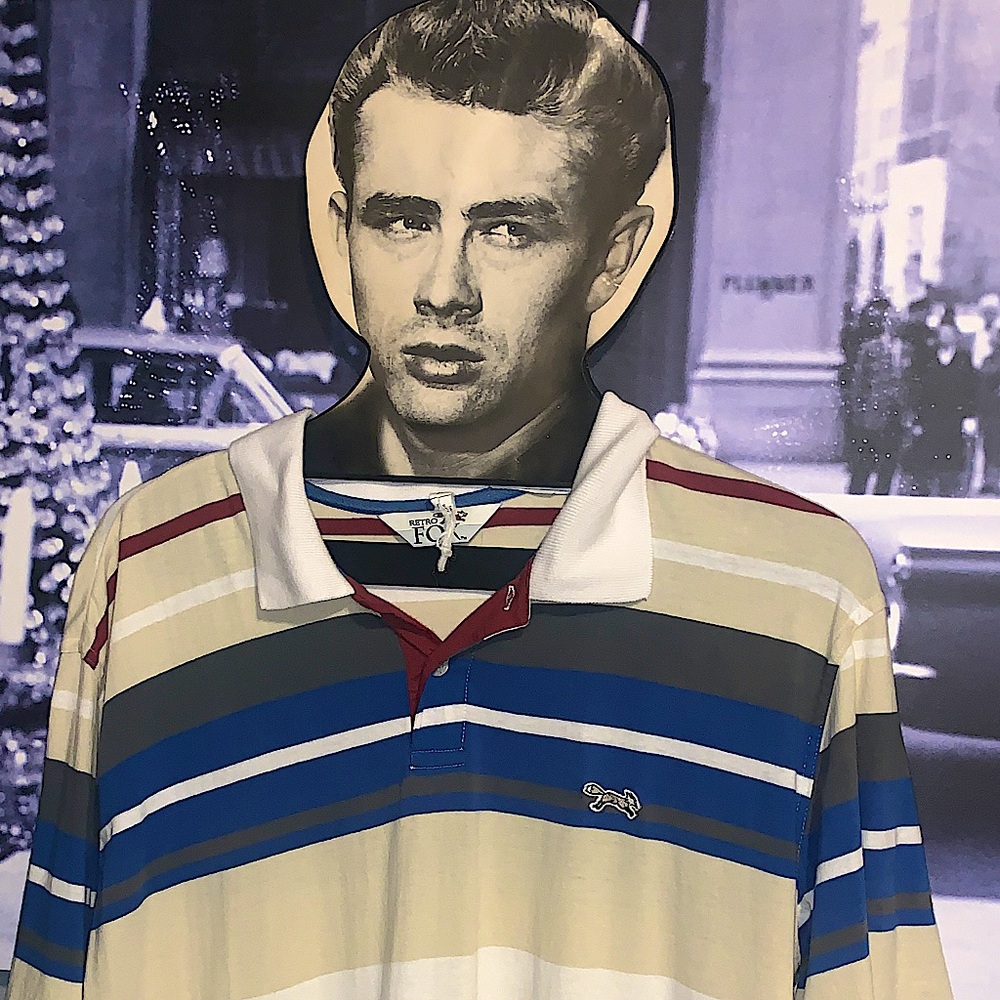 VTG Retro FOX Striped Polo Shirt with Embroidered Logo XXL EUC